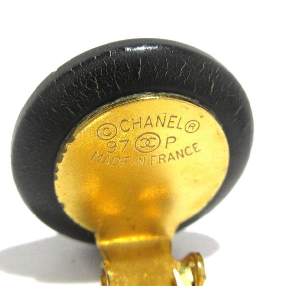 Auth CHANEL Black White Gold Plastic Hardware Clip On Earrings - Picture 3 of 7